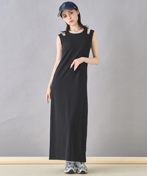 ANAP（アナップ）の「カップ付き レイヤード風 デザイン リブ ワンピース（ワンピース・レディース・ネイビー/ブラック/マスタード・FREE）」の2枚目の写真