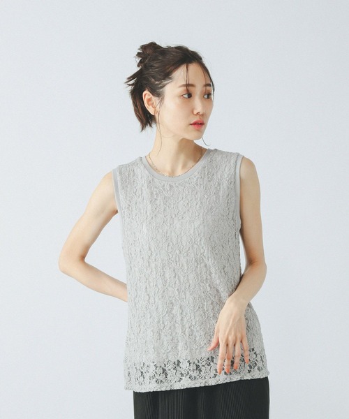 GLOBAL WORK（グローバルワーク）の「Beauteeレースタンク/497012（タンクトップ・レディース・ブラック/ブラウン/グレー/オフホワイト・MEDIUM/LARGE）」の4枚目の写真