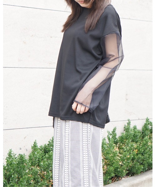Alt due(オルトデュー)の「【Alt due/オルト デュー】シアースリーブプルオーバー/長袖カットソー(Tシャツ/カットソー・レディース・ホワイト/ブラック・FREE)」の12枚目の写真