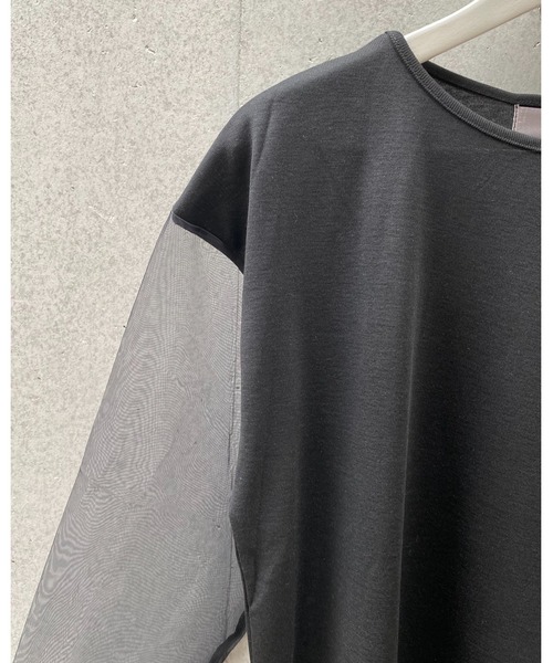 Alt due(オルトデュー)の「【Alt due/オルト デュー】シアースリーブプルオーバー/長袖カットソー(Tシャツ/カットソー・レディース・ホワイト/ブラック・FREE)」の16枚目の写真