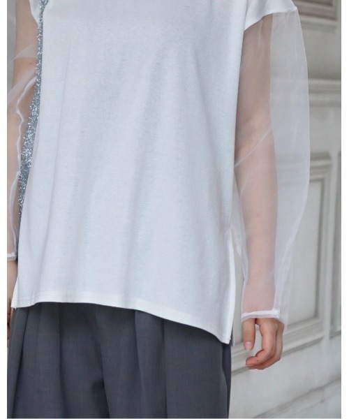 Alt due(オルトデュー)の「【Alt due/オルト デュー】シアースリーブプルオーバー/長袖カットソー(Tシャツ/カットソー・レディース・ホワイト/ブラック・FREE)」の6枚目の写真