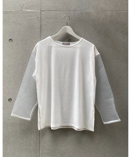 Alt due(オルトデュー)の「【Alt due/オルト デュー】シアースリーブプルオーバー/長袖カットソー(Tシャツ/カットソー・レディース・ホワイト/ブラック・FREE)」の7枚目の写真