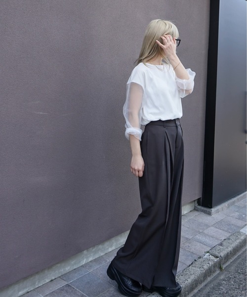 Alt due(オルトデュー)の「【Alt due/オルト デュー】シアースリーブプルオーバー/長袖カットソー(Tシャツ/カットソー・レディース・ホワイト/ブラック・FREE)」の19枚目の写真