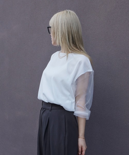 Alt due(オルトデュー)の「【Alt due/オルト デュー】シアースリーブプルオーバー/長袖カットソー(Tシャツ/カットソー・レディース・ホワイト/ブラック・FREE)」の20枚目の写真