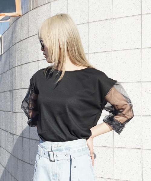 Alt due(オルトデュー)の「【Alt due/オルト デュー】シアースリーブプルオーバー/長袖カットソー(Tシャツ/カットソー・レディース・ホワイト/ブラック・FREE)」の22枚目の写真