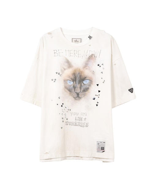 Maison MIHARA YASUHIRO(] ~nXq)Cat Printed Embellished Distressed T-shirt(TVc/Jbg\[)