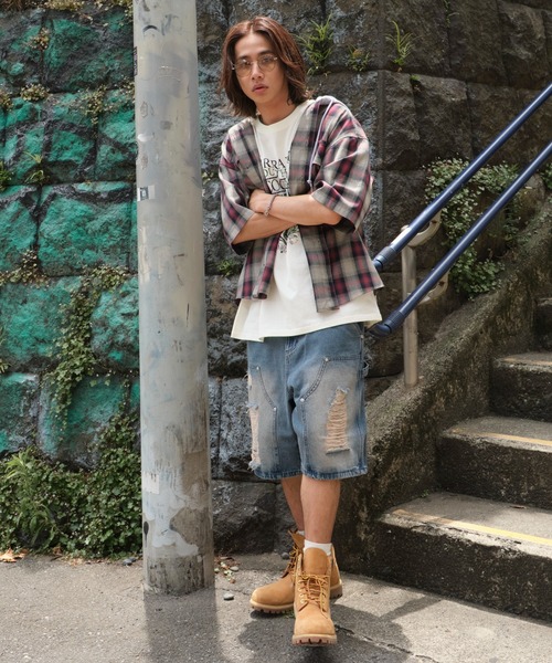 WEGO（ウィゴー）の「WEGO/ダブルニーダメージデニムショーツ（デニムパンツ・メンズ・コバルトブルー/ブラック系3・MEDIUM/LARGE）」の9枚目の写真