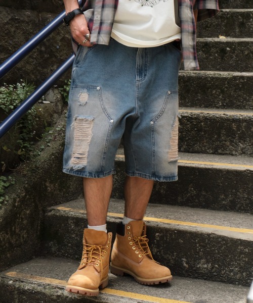 WEGO（ウィゴー）の「WEGO/ダブルニーダメージデニムショーツ（デニムパンツ・メンズ・コバルトブルー/ブラック系3・MEDIUM/LARGE）」の21枚目の写真