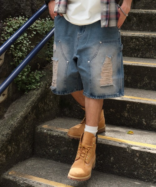 WEGO（ウィゴー）の「WEGO/ダブルニーダメージデニムショーツ（デニムパンツ・メンズ・コバルトブルー/ブラック系3・MEDIUM/LARGE）」の20枚目の写真