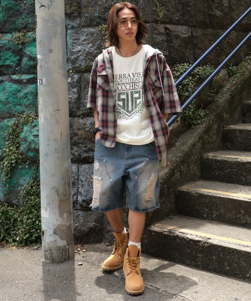 WEGO（ウィゴー）の「WEGO/ダブルニーダメージデニムショーツ（デニムパンツ・メンズ・コバルトブルー/ブラック系3・MEDIUM/LARGE）」の18枚目の写真