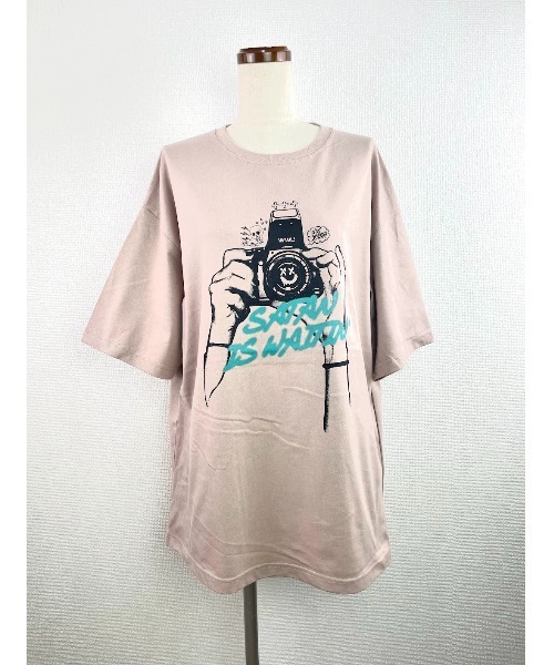 WORLD WIDE LOVE!（ワールドワイドラブ）の「シャッターチャンス　BIG TEE（Tシャツ/カットソー・レディース・ブラック/スモークピンク/オフホワイト・1）」の15枚目の写真