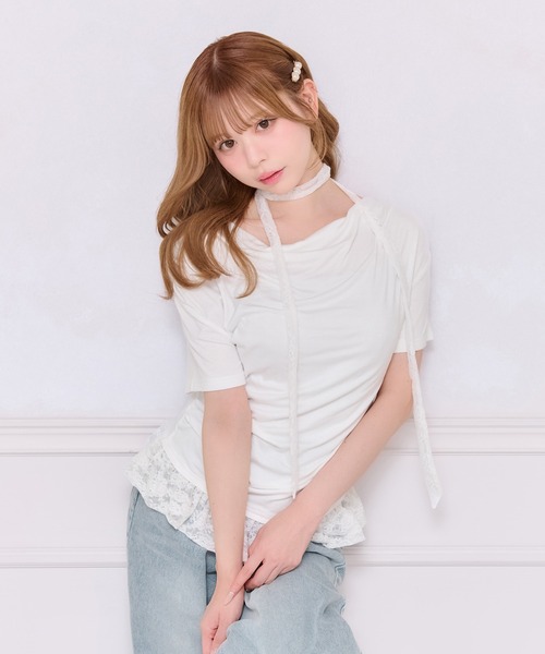 セール】タイ付き裾フリルトップス（Tシャツ/カットソー）｜apres jour