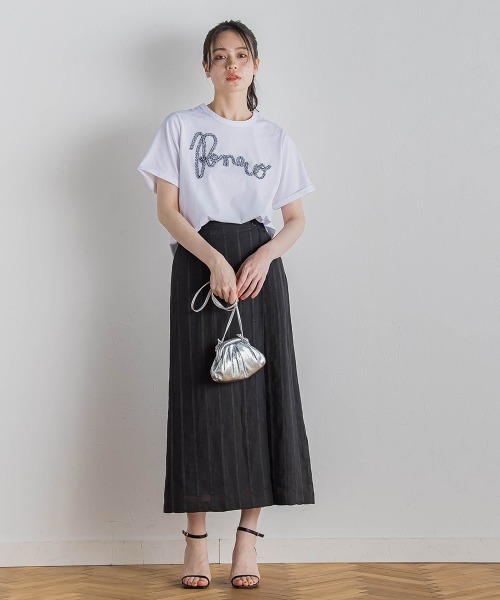 Droite lautreamont(ドロワットロートレアモン)の「リネンストライプスカート≪手洗い可能≫(スカート・レディース・ブラック/キャメル・M/S)」の3枚目の写真