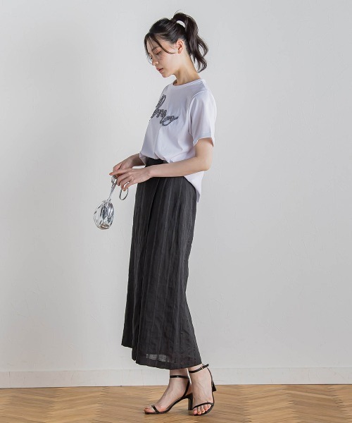 Droite lautreamont(ドロワットロートレアモン)の「リネンストライプスカート≪手洗い可能≫(スカート・レディース・ブラック/キャメル・M/S)」の6枚目の写真