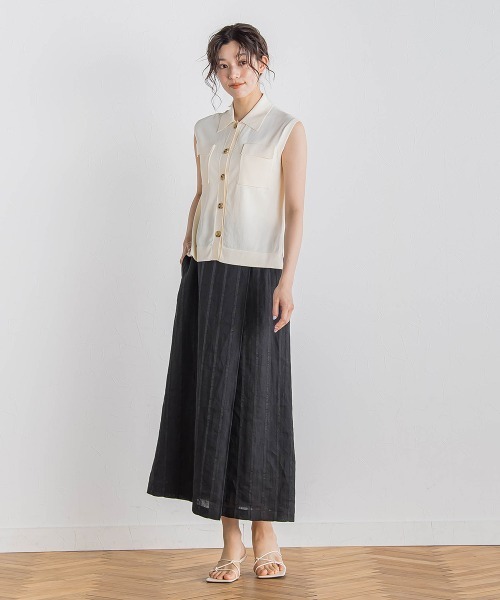 Droite lautreamont(ドロワットロートレアモン)の「リネンストライプスカート≪手洗い可能≫(スカート・レディース・ブラック/キャメル・M/S)」の14枚目の写真
