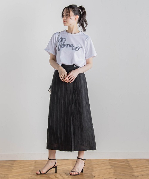 Droite lautreamont(ドロワットロートレアモン)の「リネンストライプスカート≪手洗い可能≫(スカート・レディース・ブラック/キャメル・M/S)」の5枚目の写真