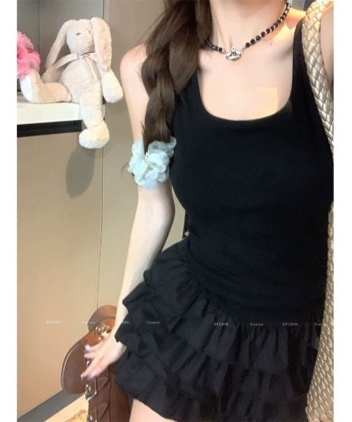 Ritzy(リッツィー)の「キャミソール風 フリル付きワンピース(ワンピース・レディース・ホワイト/ブラック・L/M)」の9枚目の写真