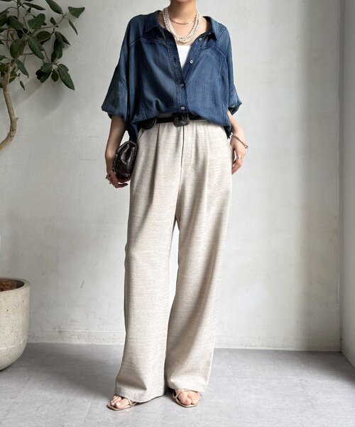 DouDou（ドゥドゥ）の「袖リブシアーデニムドロストシャツ（シャツ/ブラウス・レディース・サックスブルー/ブルー・FREE）」の12枚目の写真