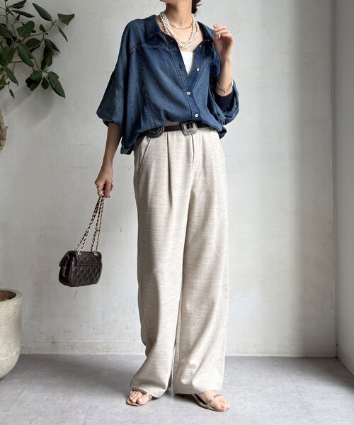 DouDou（ドゥドゥ）の「袖リブシアーデニムドロストシャツ（シャツ/ブラウス・レディース・サックスブルー/ブルー・FREE）」の14枚目の写真