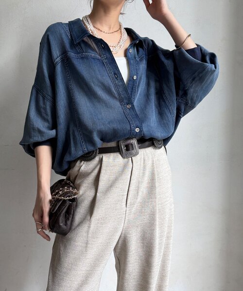 DouDou（ドゥドゥ）の「袖リブシアーデニムドロストシャツ（シャツ/ブラウス・レディース・サックスブルー/ブルー・FREE）」の18枚目の写真