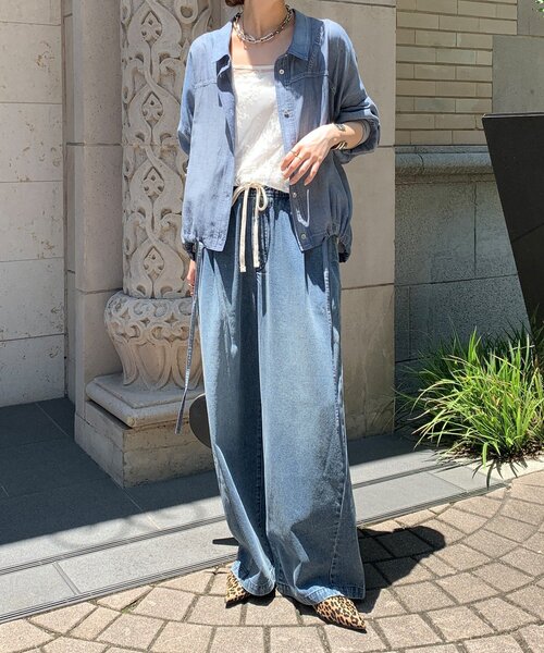 DouDou（ドゥドゥ）の「袖リブシアーデニムドロストシャツ（シャツ/ブラウス・レディース・サックスブルー/ブルー・FREE）」の4枚目の写真