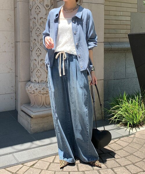 DouDou（ドゥドゥ）の「袖リブシアーデニムドロストシャツ（シャツ/ブラウス・レディース・サックスブルー/ブルー・FREE）」の6枚目の写真