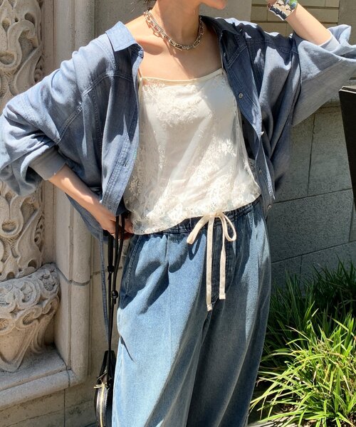 DouDou（ドゥドゥ）の「袖リブシアーデニムドロストシャツ（シャツ/ブラウス・レディース・サックスブルー/ブルー・FREE）」の10枚目の写真