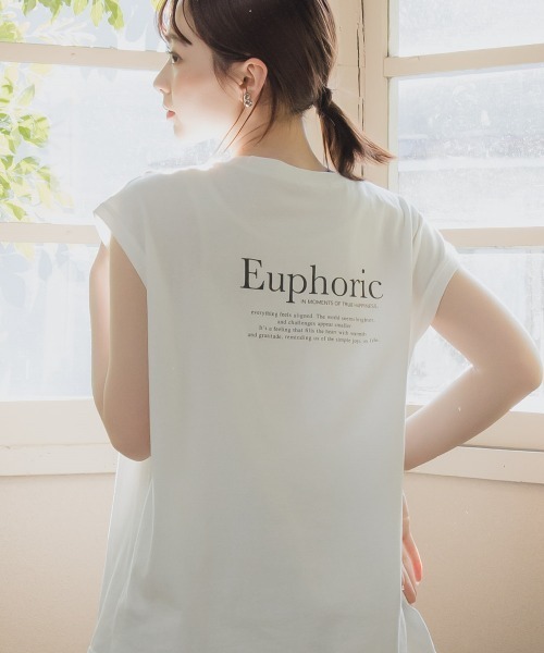 slattgir(スラットジール)の「高身長 綿100%フレンチスリーブロゴプリントTシャツ(UVカット・接触冷感)(トールサイズ)Essenave(Tシャツ/カットソー・レディース・オフホワイト/ベージュ・TM/TL/TLL/T3L/T4L/T5L)」の1枚目の写真