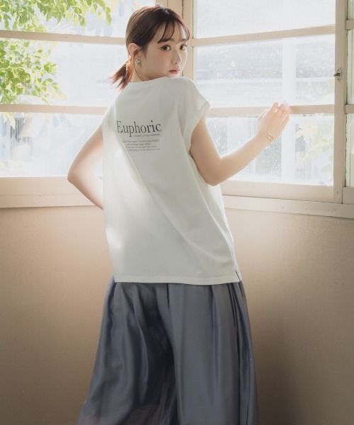 slattgir(スラットジール)の「高身長 綿100%フレンチスリーブロゴプリントTシャツ(UVカット・接触冷感)(トールサイズ)Essenave(Tシャツ/カットソー・レディース・オフホワイト/ベージュ・TM/TL/TLL/T3L/T4L/T5L)」の4枚目の写真