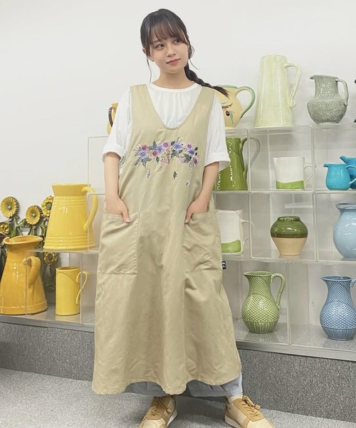 ガーデンフラワー刺繍 コットン麻エプロン（エプロン）｜SUPER