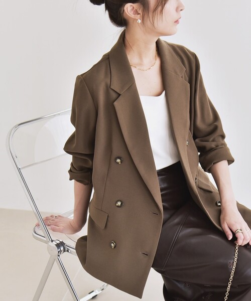 R【新品】テーラードジャケット quaranciel:手洗い可能 メッシュ SHIPS｜quaranciel:<手洗い可能>メッシュ ダブルブレスト