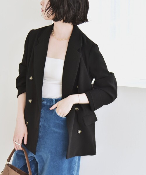 quaranciel:〈手洗い可能〉メッシュ ダブルブレスト テーラード