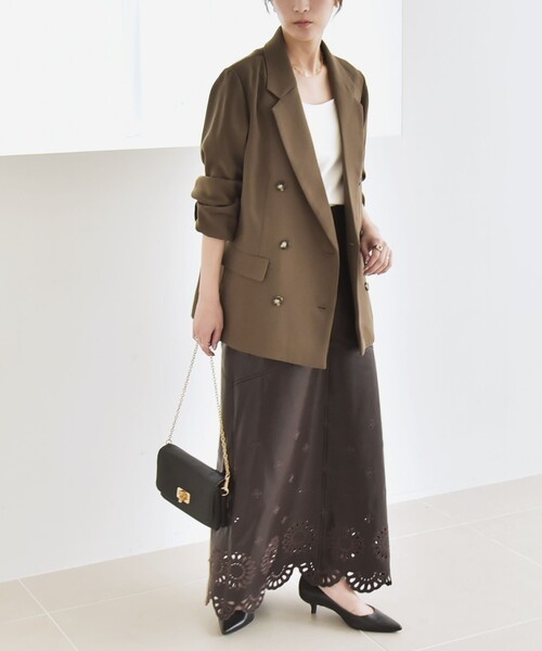 quaranciel:〈手洗い可能〉メッシュ ダブルブレスト テーラード