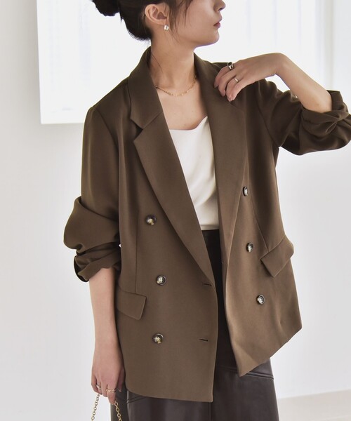 quaranciel:〈手洗い可能〉メッシュ ダブルブレスト テーラード