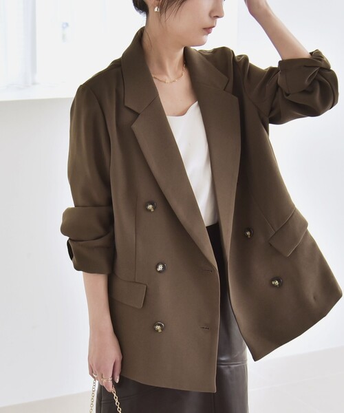 quaranciel:〈手洗い可能〉メッシュ ダブルブレスト テーラード