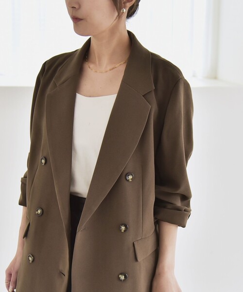 ダークグリーン ダブルブレスト テーラードジャケット OPAQUE.CLIP（オペークドットクリップ） ジャケット テーラード