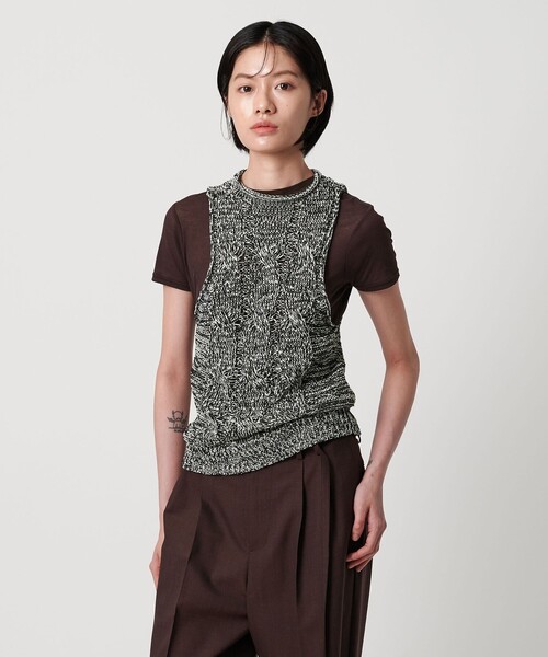 AEWEN MATOPH（イウエン マトフ）の「＜AEWEN MATOPH＞ミックスヤーンケーブルノースリーブニット ‐ ウォッシャブル ‐（ベスト・レディース・ブラック/ブラウン系・FREE）」の7枚目の写真