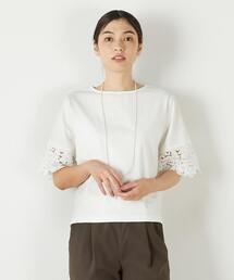 MELROSE claire | 【ケミカルレース切替スリーブプルオーバー】(Tシャツ/カットソー)