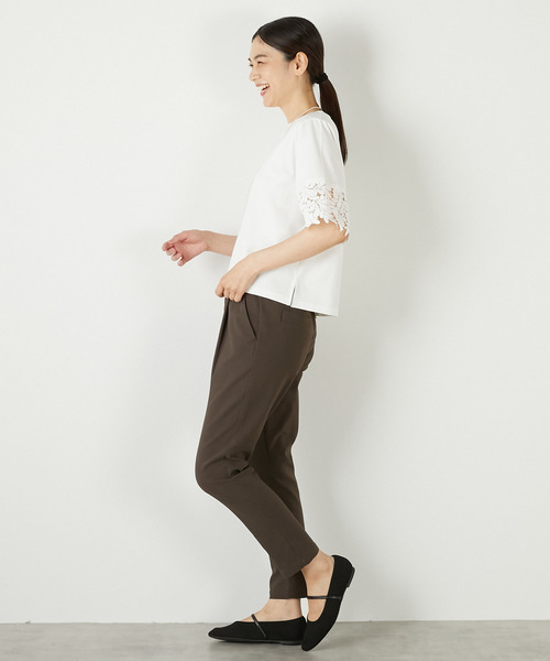 MELROSE claire（メルローズ クレール）の「【ケミカルレース切替スリーブプルオーバー】（Tシャツ/カットソー・レディース・オフホワイト/ブラック・FREE）」の5枚目の写真