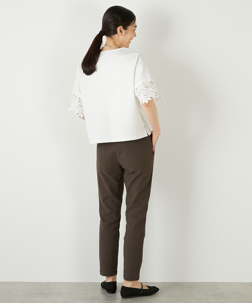 MELROSE claire（メルローズ クレール）の「【ケミカルレース切替スリーブプルオーバー】（Tシャツ/カットソー・レディース・オフホワイト/ブラック・FREE）」の7枚目の写真