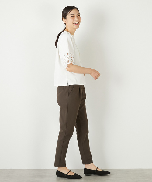 MELROSE claire（メルローズ クレール）の「【ケミカルレース切替スリーブプルオーバー】（Tシャツ/カットソー・レディース・オフホワイト/ブラック・FREE）」の9枚目の写真