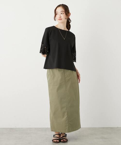 MELROSE claire（メルローズ クレール）の「【ケミカルレース切替スリーブプルオーバー】（Tシャツ/カットソー・レディース・オフホワイト/ブラック・FREE）」の12枚目の写真