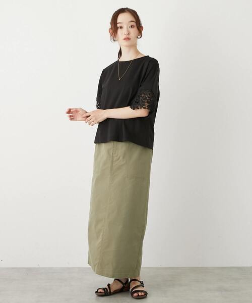 MELROSE claire（メルローズ クレール）の「【ケミカルレース切替スリーブプルオーバー】（Tシャツ/カットソー・レディース・オフホワイト/ブラック・FREE）」の13枚目の写真