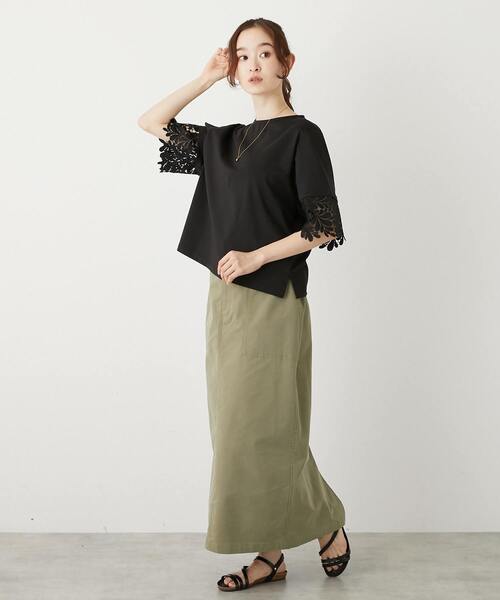 MELROSE claire（メルローズ クレール）の「【ケミカルレース切替スリーブプルオーバー】（Tシャツ/カットソー・レディース・オフホワイト/ブラック・FREE）」の14枚目の写真