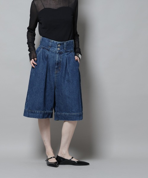 SOMETHING(サムシング)の「SOMETHING/TLEB HALF PANTS(デニムパンツ・レディース・ブルー・M)」の2枚目の写真