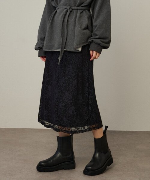 Omekashi（オメカシ）の「ストレッチレーススカート（スカート・レディース・オフホワイト/ブラック・FREE）」の2枚目の写真