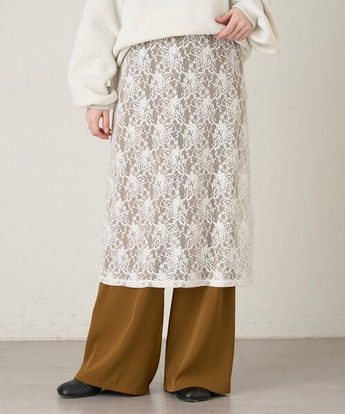 Omekashi（オメカシ）の「ストレッチレーススカート（スカート・レディース・オフホワイト/ブラック・FREE）」の4枚目の写真