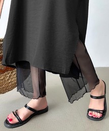 COCOMOMO（ココモモ）の「ほんのり素肌見せ シアーレギンス メローデザイン ワイドレギンス チュール シアー レギンス レイヤード 夏（レギンス/スパッツ）」