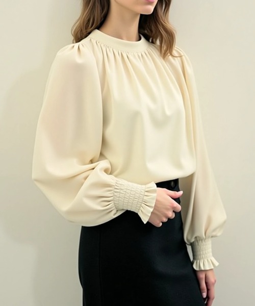 cammie(キャミー)の「ハイネックボリュームスリーブギャザーブラウス(シャツ/ブラウス・レディース・モカ/ラベンダー/アイボリー/ブラック・MEDIUM/LARGE)」の7枚目の写真