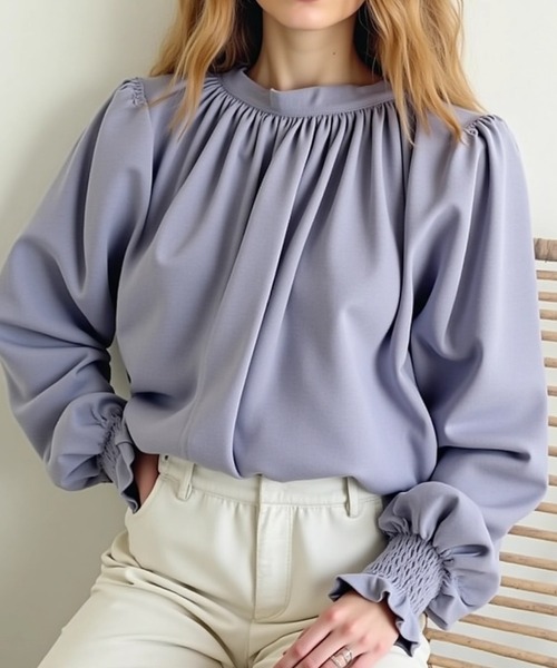 cammie(キャミー)の「ハイネックボリュームスリーブギャザーブラウス(シャツ/ブラウス・レディース・モカ/ラベンダー/アイボリー/ブラック・MEDIUM/LARGE)」の10枚目の写真